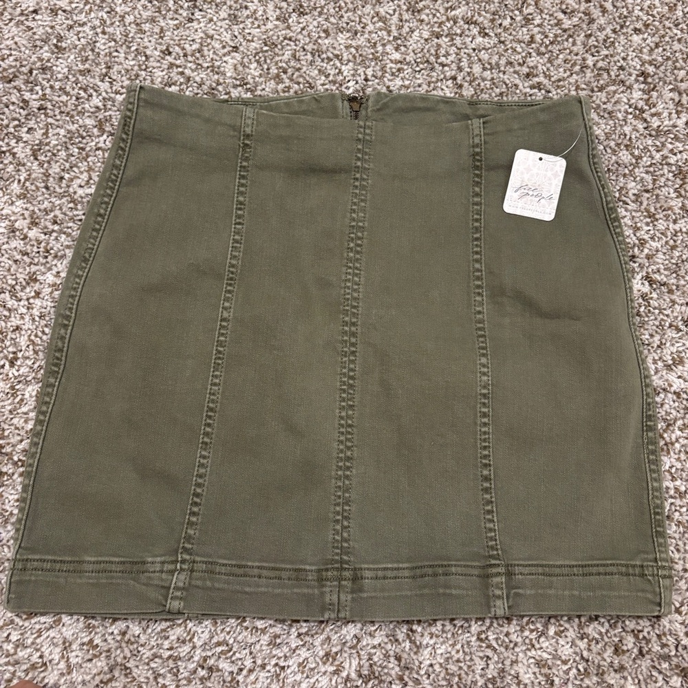 NWT Free People Modern Femme Denim Mini Skirt Olive Green